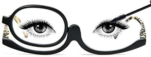 MMOWW Makeup Reading Glasses, Magnifying Makeup Glasses with Flip-Down Single Lens for Womens, Folding Design Reading Glasses Rotating Glasses (Black, +3.0)