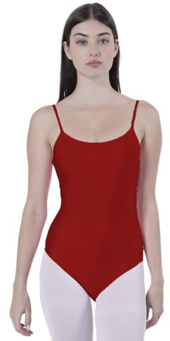 Carnavalife Body da Donna per Danza Ballet Ginnastica, senza Maniche, con Spalline, Collo Tondo e Copertura per la Schiena, Non Trasparente, Aderente per Danza, Ballo, Ginnastica Ritmica, rosso, XXL