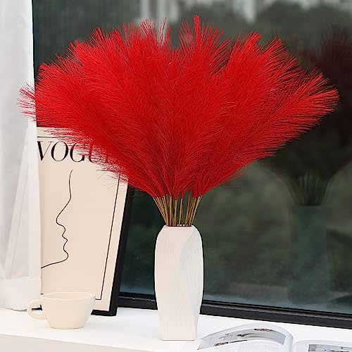 Wertuirk 60pcs Red Pampas Grass Decor - 24 Inch Artificial Pampas Grass