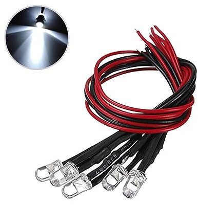 Amosfun Prewired 12v 5mm Led Bulb Lights for Rc Cars and Toys, 10pcs White Pre Led Diode Lamps with Wire, Sturdy Electronic Lighting Components for Model Vehicles