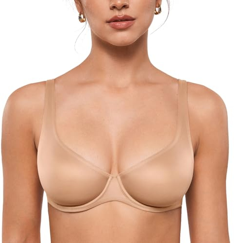 INLYRIC Women's Mesh Balconette Bra Unlined Warm Beige - Sheer 36D