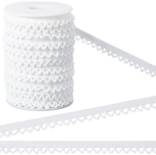 GORGECRAFT 27m*11mm Ampio Picot Loop Elastico Lingerie Trim Frilly Spandex Nastro di Pizzo Fascia Elastica Tessitura Bordi Decorativi Rifinitura per Biancheria Intima Abiti Fasce Artigianale Bianco