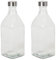 Tradineur - Pack de 2 botellas de vidrio cuadradas con tapón de acero, cierre de rosca, agua, leche, batidos, zumos, licuados de verduras, salsas, frigorífico - 1 litro