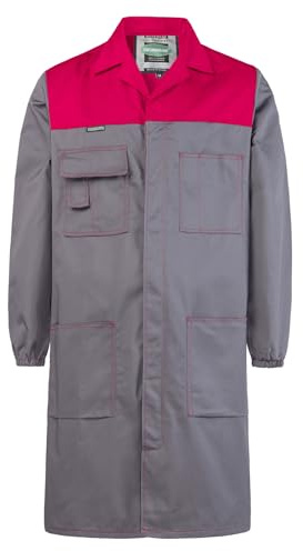SUSHIMIAN Blouse de Travail pour Homme Blouse de Laboratoire Manches Longues Blouse Bleu Chimie Scientifique Veste de Travail avec Boutons, Rouge+Gris, XXL
