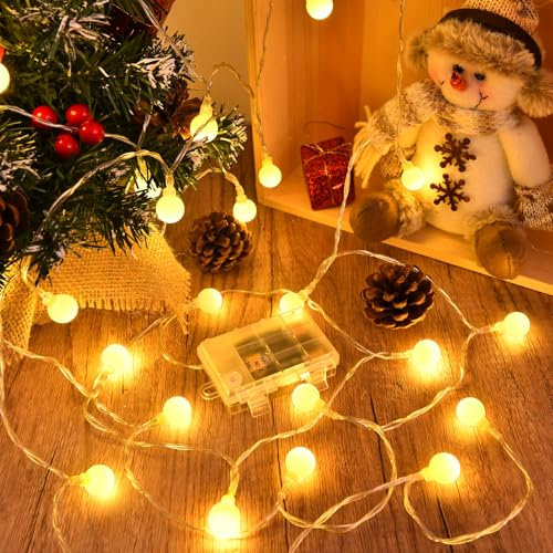 Dalugo Lichterkette Außen Batterie, 6M 40 LED Warmweiß Globe Outdoor Lichterkette mit 6h Timer, IP65 Wasserdicht Kugeln Lichterkette Batterie Aussen für Schlafzimmer,Balkon, Hochzeit,Weihnachten Deko