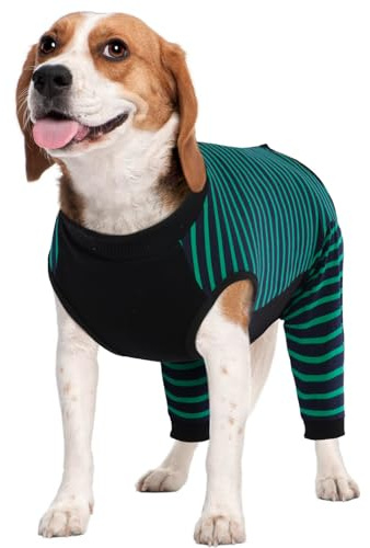 Kuoser Op Body para perro de castración, para perros después de la operación, con piernas y protección contra fugas para la pierna trasera, alternativa al cuello del cuello, verde, L