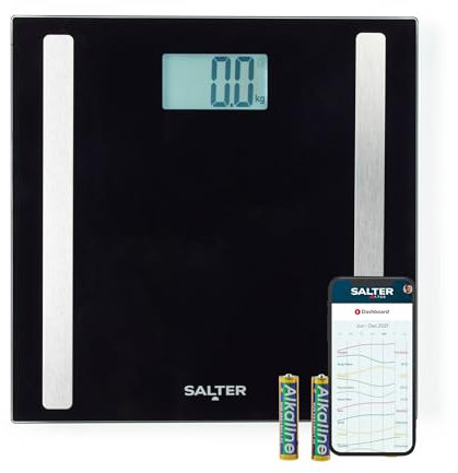 Salter Smart Scale – Personal Body Weight Scale, 180kg Capacity, 17 Body Metrics, Salter Health App, Black, SA00656FEU6