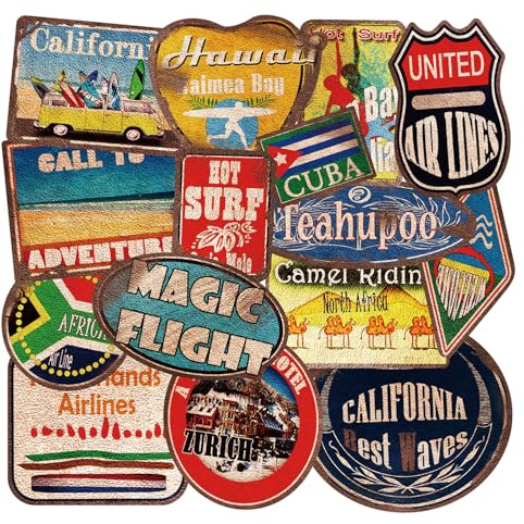 36 Grande Adesivi Viaggio, Stickers Retrò Impermeabili Vinile per Laptop Valigia Moto Auto, Skateboard, Scrapbook, Casco, Bici