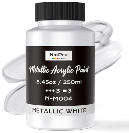 Nicpro Metallic Pearl White Acrylic Paint, 8.45oz/250ml Large Pearlescent Acrylic Paint, Non Toxic, Non Fading Craft Paints for Metal, Wood, Clay, Fabric, Canvas, Furniture, Handcrafts, Art Supplies