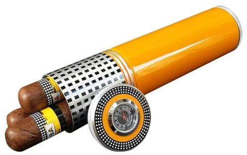 Lpitoy Cave À Cigares en Acier Inoxydable, Pot À Cigares avec Hygromètre, Mini Cave À Cigares, Boîte À Tube Hydratante, Porte-cigares, Humidificateur