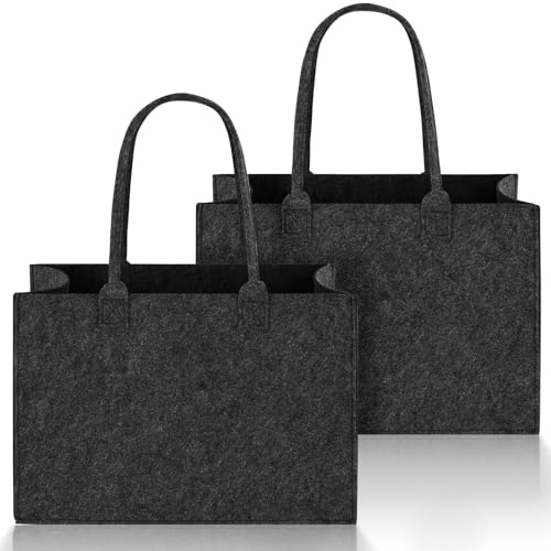 2 sacchetti in feltro, 40 x 30 x 20 cm, in feltro, pieghevole, per viaggi all'aperto, picnic, shopping esterno (grigio scuro), grigio.