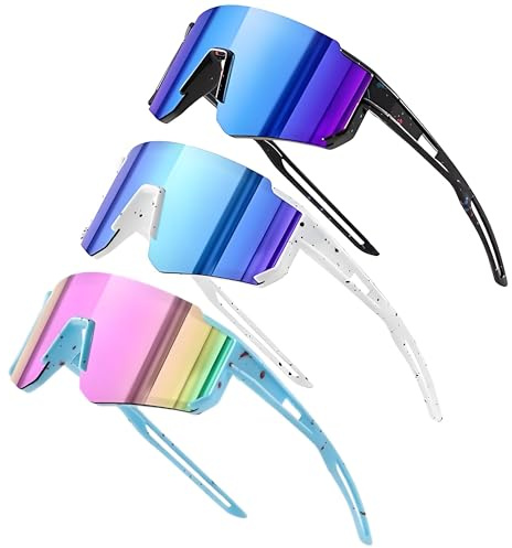 Dreaku Kids Sunglasses for Boys Girls, UV400 Protection Childrens Goggles Youth Sports Sunglasses for Baseball Cycling Climbing (White+Blue+Black)