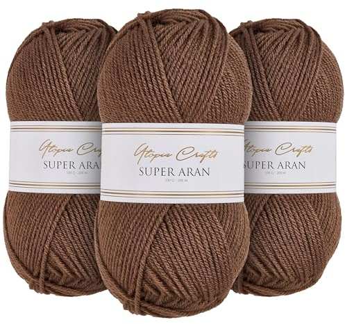 Utopia Crafts Super Aran Lot de 3 pelotes de fil à tricoter et crochet Beige chaud 100 g