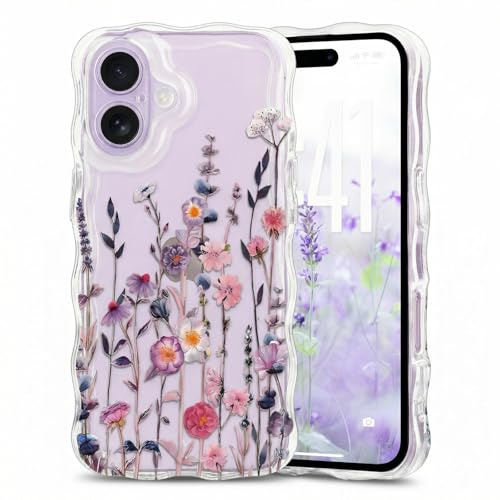 Micoden Cute Curly Wave Case for iPhone 17,Clear with Anti-Yellowing Flower Floral,Soft TPU Slim Bumper Shockproof Anti-Scratch Protective Wavy Cover for Girls Women-Colorful