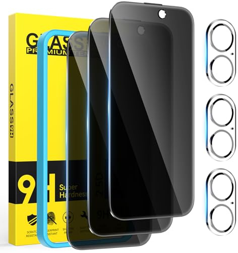 Niphabe 3 Piezas Protector Pantalla Privacidad Para iPhone 17 con Protector Camara Para iPhone 17, 6,3 Pulgadas, Antiespia, Dureza 9H, Antiarañazos, Antihuellas, Sin Burbujas