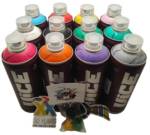 MTN Vice Spray Paint 12 x 400 ml + 3 embouts, collection 30ème anniversaire, haute pression, séchage rapide, pack multicolore, 400 ml, 12 unités