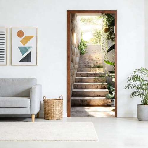 Calcomanía de Puerta Escalera Brillante Submarina 3D, Película de Renovación de Entrada Autoadhesiva Impermeable, Calcomanía de Puerta Ilusión Óptica Mar Profundo