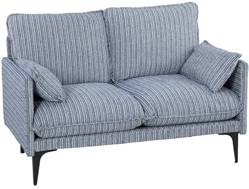 HOMCOM Divano 2 Posti Imbottito in Lino Traspirante con Filati Multicolore Delicati, Divanetto da Salotto con Imbottitura Spessa, Seduta Ampia Profonda, 2 Cuscini, Braccioli, 131x78x83 cm, Blu