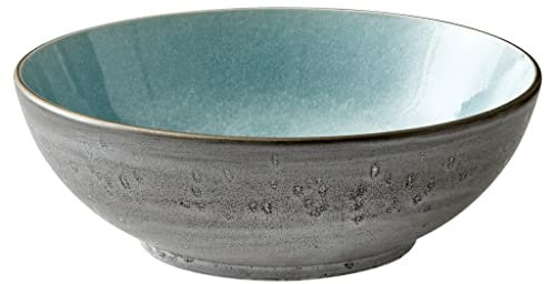 BITZ Salatschüssel, Schüssel/Schale aus Steinzeug, spülmaschinenfest, 30 cm im Durchmesser, grau/hellblau