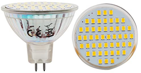AILEMING Lampadina LED MR16 G5.3 48SMD 3528 chip 3 W ad alta luminosità a risparmio energetico per armadietti lampadine per uso domestico AC 12 V DC 12 – 24 V bianco caldo, confezione da 2