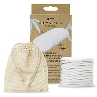 StylPro dischetti struccanti riutilizzabili in bambù, 17 pezzi, lavabili in lavatrice, 3 strati morbidi, con sacchetto per il lavaggio, alternativa ecologica al cotone usa e getta