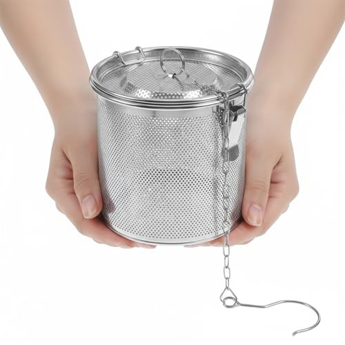 Stainless Steel Seasoning Strainer, Tea Ball Filter Soup Seasonings Seperation Basket Loose Leaf Tea Infuser with Chain for Home Restaurant Kitchen, 4.7 x 5.1 Inch
