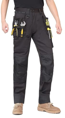 WORK IDEA Pantaloni da Lavoro da Uomo, con Tasche al Ginocchio Oxford, Pantaloni Elasticizzati in Cotone
