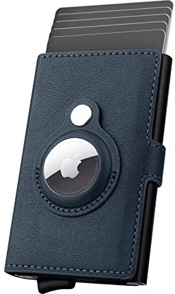 WALLFID Portafoglio AirTag Porta carte di credito da uomo, porta carte di credito in pelle Porta carte di credito pop-up in metallo con blocco RFID(blu)
