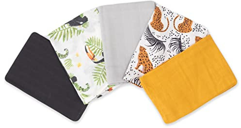 FENSILO 5-pack muslinhanddukar för baby, 34 x 34 cm, babytvättlappar av muslin – mångsidiga muslindukar som spottdukar, snushandduk, 100 % bomull, spotthandduk gel för pojkar och flickor