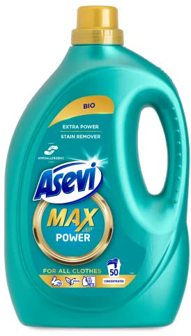 Asevi Max, Hypoallergenic Bio Laundry Detergent, Concentrated Liquid Washing Cleanser, Power, 2500ml, 50 Washes