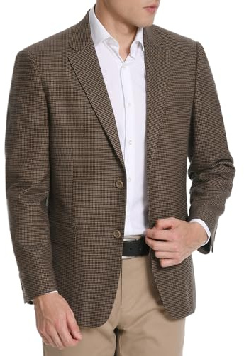 AMY ZHU Men's Blazer Men Sport Coat 2 Button Houndstooth Stretch Cacual Suit Jacket for Daily Wedding Wear Brown