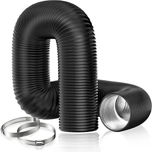 Hon&Guan 4 Inch Aluminium PVC Ventilation Air Ducting Flexible Hose 100mm with 2pcs Clamps for Universal Tumble Dryer, Cooker Hood, Extractor Fan(100mm*5m, Black)