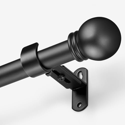 AMZSEVEN Curtain Rods for Windows 16 to 76 Inches, Curtain Rod Max Adjustable Length of 88 IN, 6/8 Diameter Drapery Rods Round Finials, Black, Pack of 1
