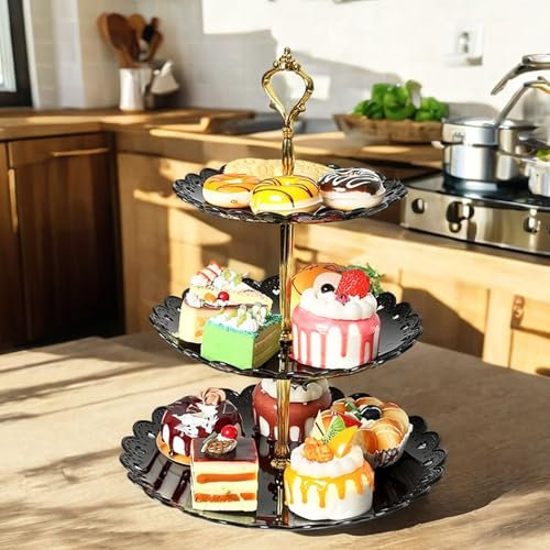FGXY Stufenförmiger Kuchenständer, Kuchenständer 3 Etagen, Nachmittag Tee Rack, Wohnzimmer Obst Rack, Abnehmbare Lebensmitte Tablett Rack, für Geburtstage, Hochzeiten Und Parteien (Schwarz)
