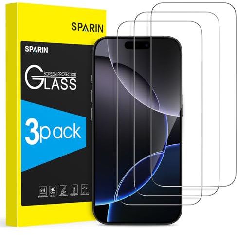 SPARIN Protector de Pantalla para iPhone 17/iPhone 17 Pro/iPhone16 Pro, Cristal Templado de 6,3 Pulgadas Cobertura Completo 9H Dureza, HD Transparente, 3 Pack