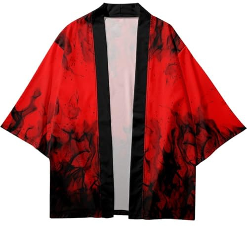 Tsffae Camisa Roja con Estampado Tradicional Japonés Haori para Mujer Y Hombre, Ropa De Calle Yukata De Playa, Cárdigan Tipo Kimono, Chaqueta Yukata Haori para Hombre