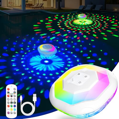 DeeprBetter Floating Pool Lights LED with Remote Control, Hot Tub Light with 16 Modes RGB Multicolor Lightshow, IP68 Waterproof Pond Lights Underwater, Rechargeable Swimming Pool Light for Bath Spa