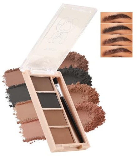 Boobeen Palette de 4 couleurs de poudre à sourcils pour femmes, maquillage de poudre à sourcils mate longue durée, kit de contour des yeux naturel avec pinceau