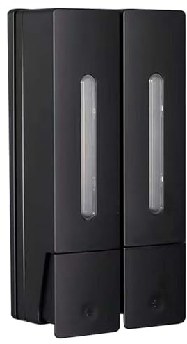 Dispenser di sapone da parete senza foratura, 2 x 400 ml, dispenser per gel doccia a 2 camere, dispenser per sapone da doccia, dispenser manuale per shampoo gel doccia (nero)