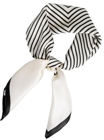 LEEQ Foulard cheveux en polyester, Foulard femme soie, Bandana soie, Bandana carré, Lisse écharpe carrée en soie, Cadeau pour mère, épouse, adapté pour foulard, mouchoir, cou, poignet, Noir et blanc
