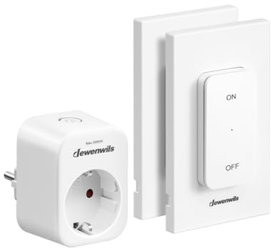 DEWENWILS - Toma de mando a distancia inalámbrico 2 V1 (2 mandos de pared y 1 toma), 16 A 3680 W, rango de control de 30 m, sin recableado, toma controlada preemparejado y ampliable, batería incluida