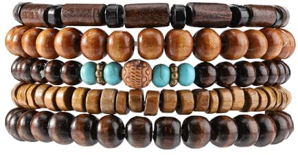 Manfnee Bracelet en perles de bois pour hommes et femmes, bracelet marron, bracelets ethniques tribaux pour hommes