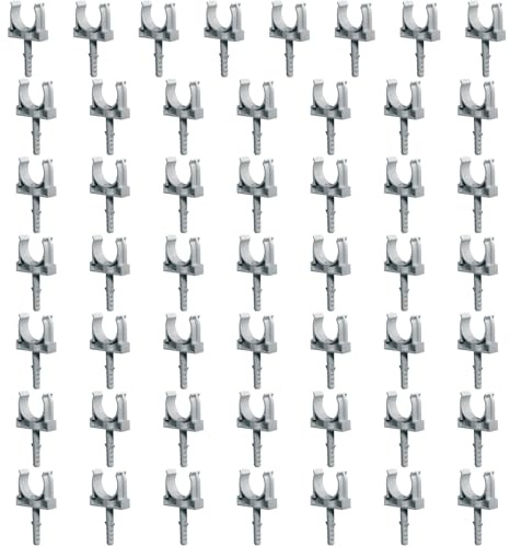 50 pezzi Clip fissatubo, Diametro 32 mm, fissaggio a scatto, forma a U, tassello incorporato, vite in acciaio inclusa, supporto per tubo rigido, tubazioni, impianto elettrico, alta resistenza, grigio