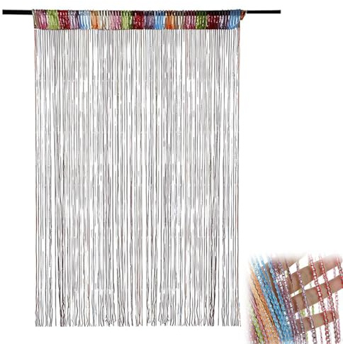 JUGUTA Cortina De Hilos Para Puerta, Cortina Para Puerta, Cortina De Terraza, Mosquitera Protectora, Cortina De Hilos Opaca Con Purpurina, Cortina De Hilos Para Puerta (Arco Iris 200 X 100 Cm)
