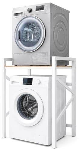 YUZINO Support empilable pour machine à laver, 3 hauteurs réglables, gain de place, étagère pour lave-linge et sèche-linge avec comptoir pour salle de bain, buanderie