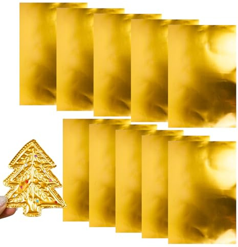 Generisch Prägefolie Folie Bögen, 10 Blatt Aluminium Bastelfolie Bögen, DIYs Goldene Metall Prägefolien Für Bastelprojekte, Kunst Metall Aluminiumfolie Papierbogen Bastelzubehör, Zum Malen Gravieren