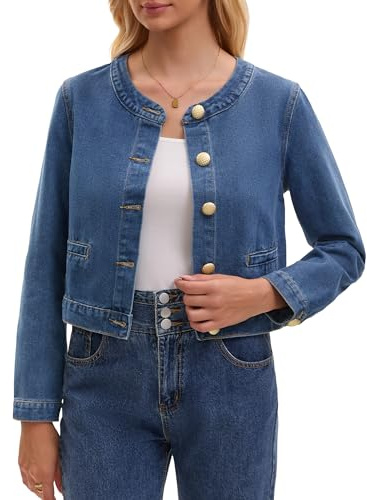 CIMUK 2026 2026 långärmad jeansjacka med knappar i vintagestil ledig