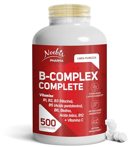 Vitamina B Complex Completo Noebis Pharma - B1, B2, B3 (Niacina), B5 (Acido Pantotenico), B6, Biotina (B7), Acido Folico (B9), B12 + Vitamina C - Maxi Formato 500 Compresse