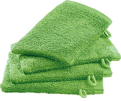 Erwin Müller Waschhandschuh-Set 4er-Pack apfelgrün Größe 15x21 cm - Ludwigsburg - 100% Baumwolle - kuschelweich, saugstark, voluminös - praktisch durch Schlaufe (weitere Farben)