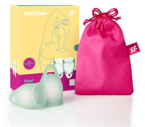 Satisfyer Feel Confident copa menstrual 2 piezas | Copas menstruales reutilizables y sostenibles, 15 y 20 ml | Fáciles de limpiar y cómodas | Silicona médica de protección duradera: Verde